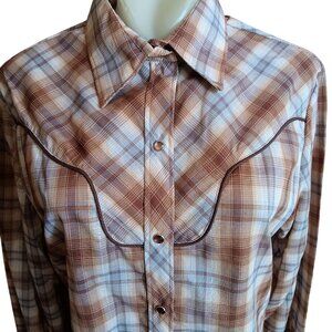 36 Large New Vintage Cowgirl Western Shirt 1980's Plaid Western Stage West USA